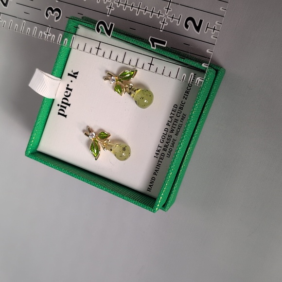 Piper K Green Pear Hand Painted Earrings - Picture 2 of 6